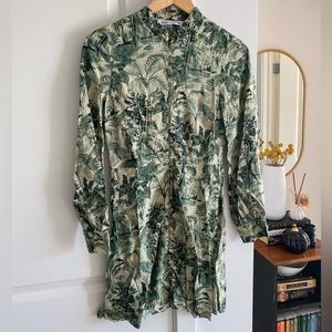 Zara safari green print mini dress